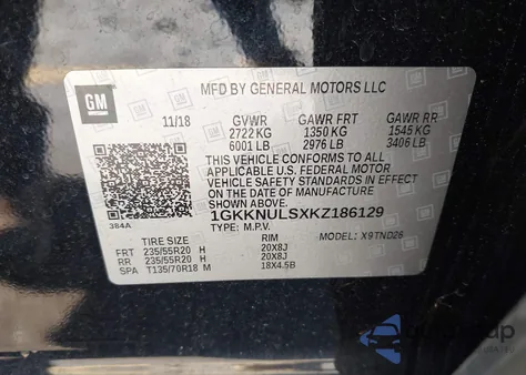 2019 GMC Acadia Slt-1 z USA, uszkodzony, nr VIN 1GKKNULSXKZ186129